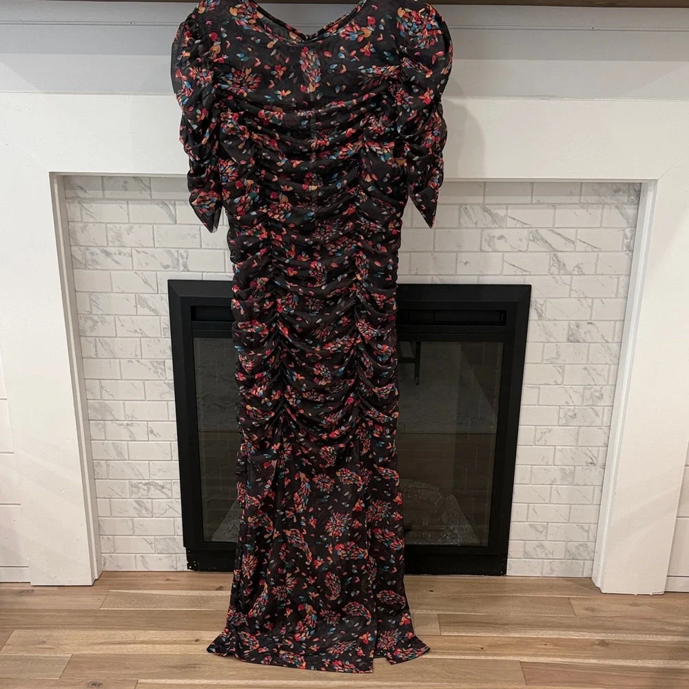 Free People briella twilight combo floral Black and Red Floral ruched mesh dress - Picture 6 of 11